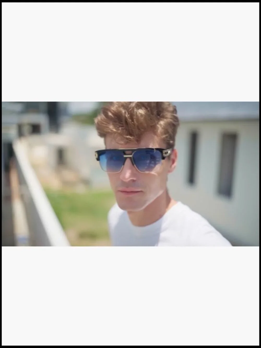 Square Sunglasses for Men Oversized Retro Semi Rimless Gold Alloy Frame UV400